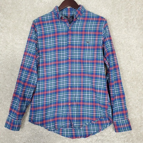Vineyard Vines‎ Men Plaid Flannel Shirt Size Medium Slim Fit Whale Logo Preppy - Picture 1 of 10